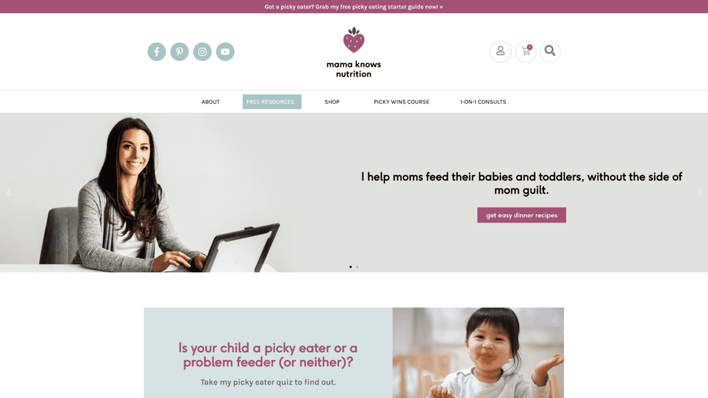 a screenshot of the mama knows nutrition homepage