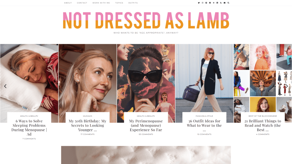 screensho tof the not dressed as lamb homepage