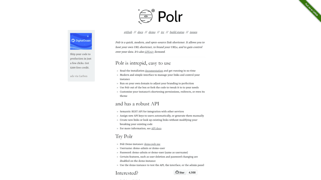 polr homepage screenshot 1