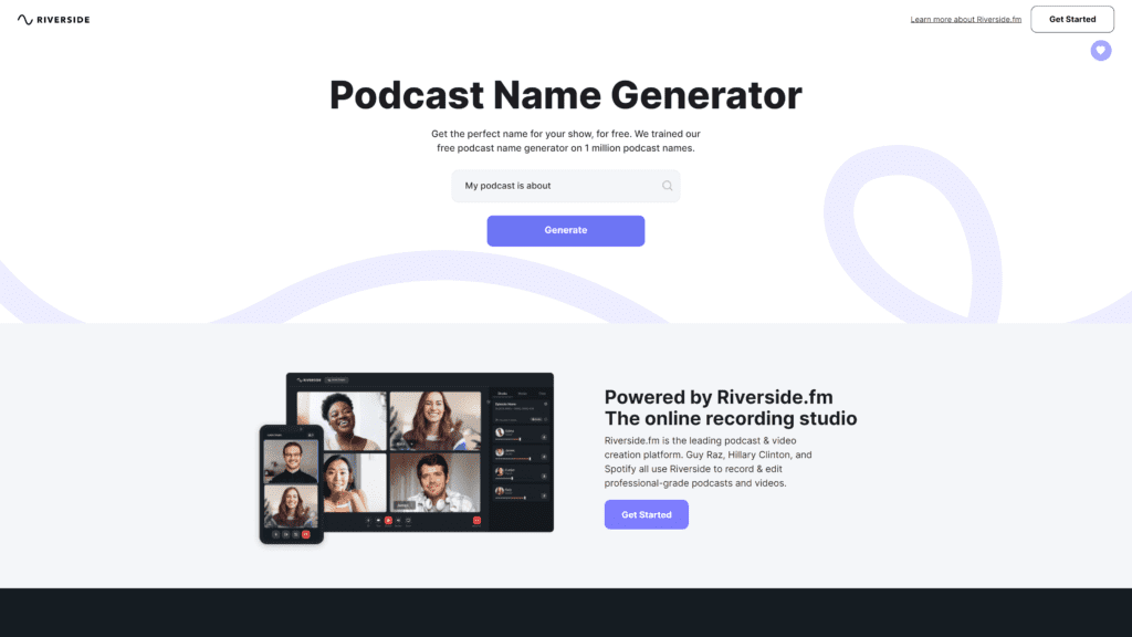 riverside podcast name generator homepage screenshot 1
