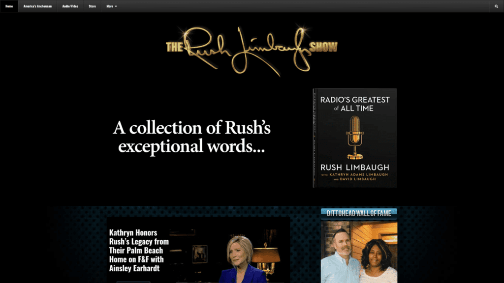 screenshot of the Rush Libaugh Timeless Wisdom homepage