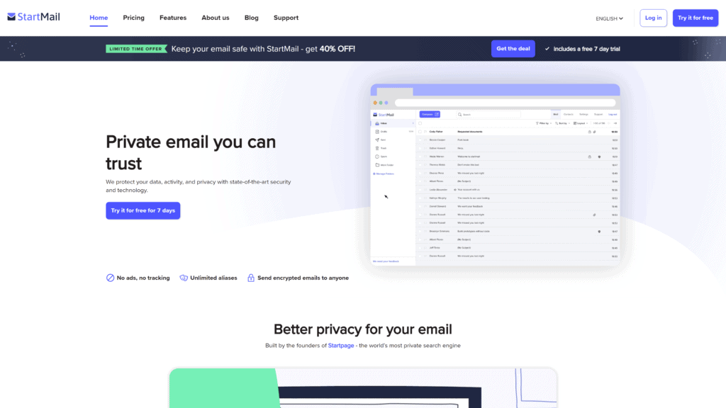 startmail homepage screenshot 1