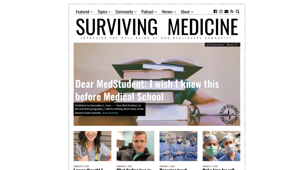 screenshot of the surviving medicine homepage