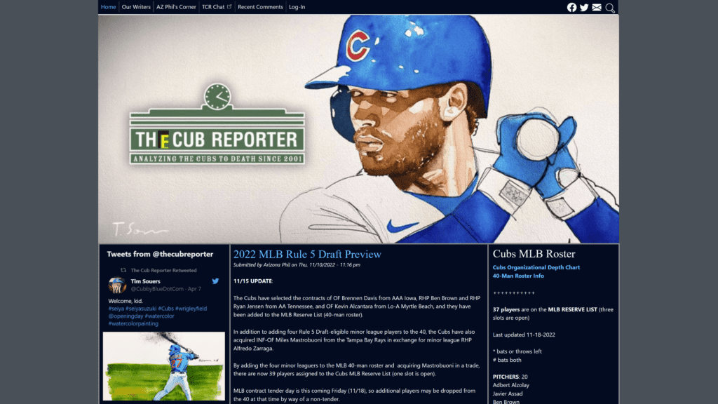 screenshot of the club reporter homepage
