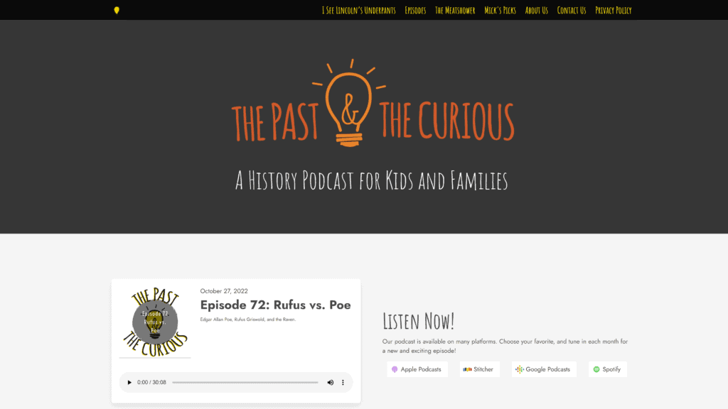 screenshot of the pastandthecurious homepage