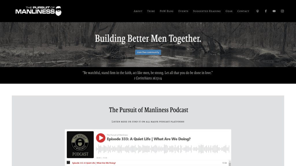 screenshot of the pursuit of manliness homepage