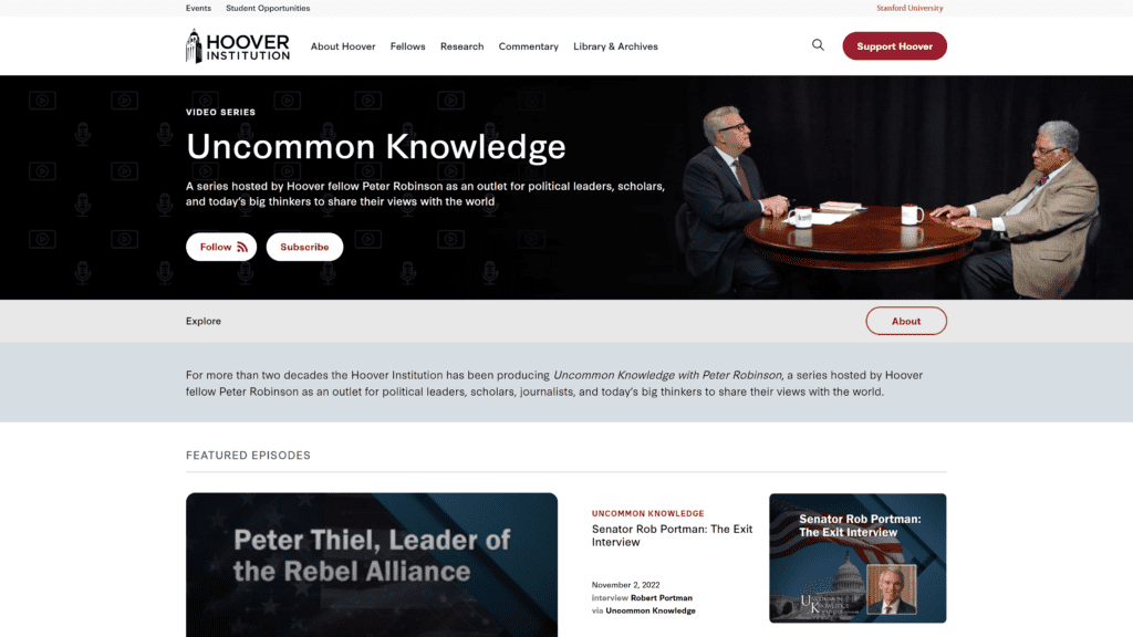 screenshot of the uncommon knowledge homepage