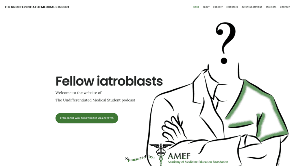 screenshot of the undifferentiated medical student homepage