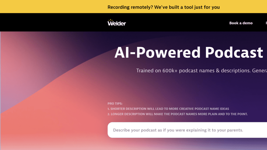 welder podcast name generator homepage screenshot 1