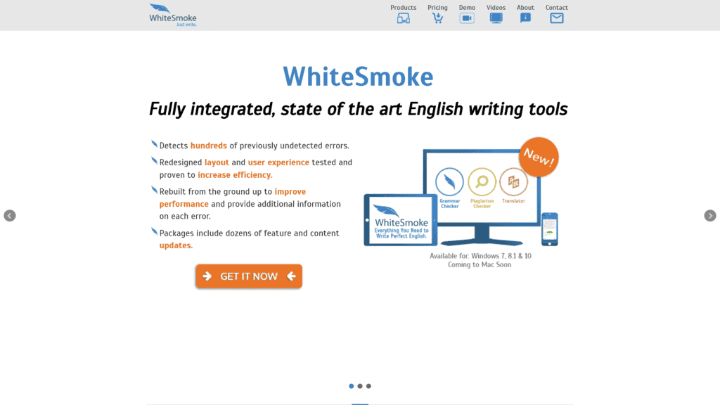 screenshot of the whitesmoke homepage