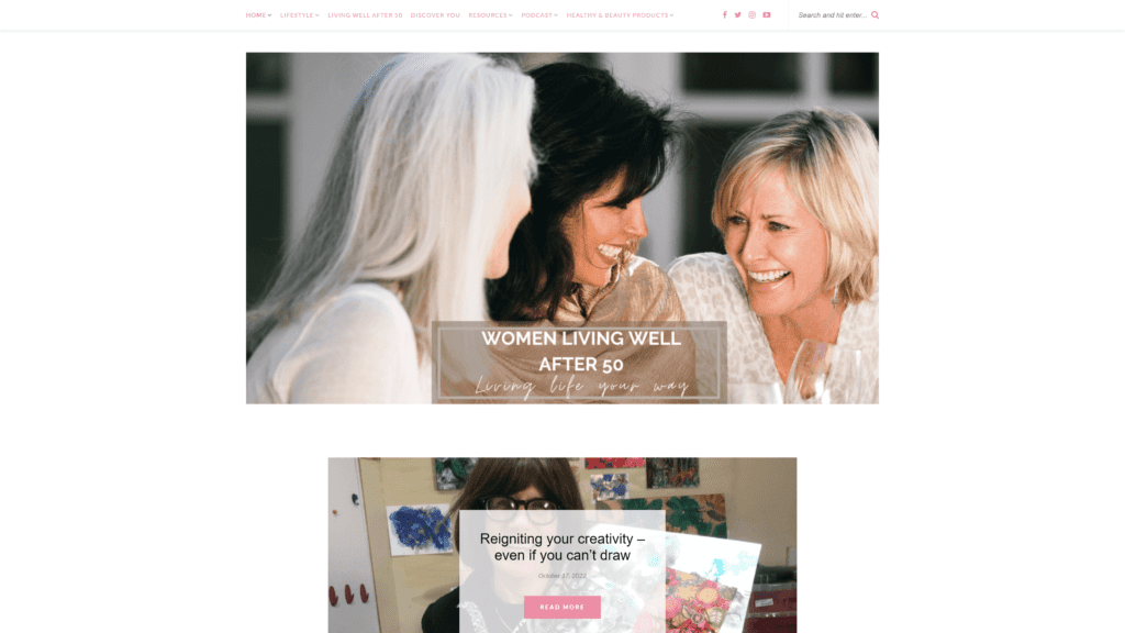 screenshot of the women living well after 50  homepage