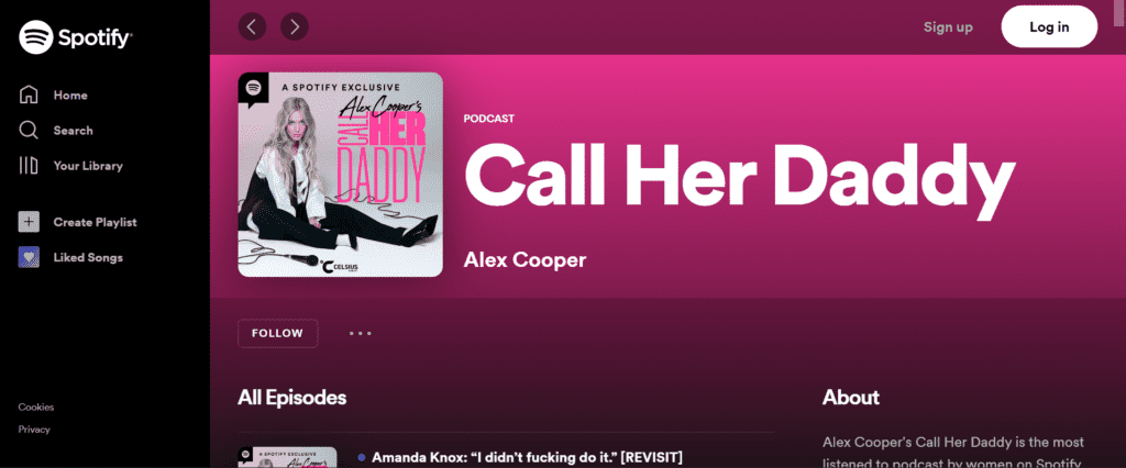 screenshot of the call her daddy homepage