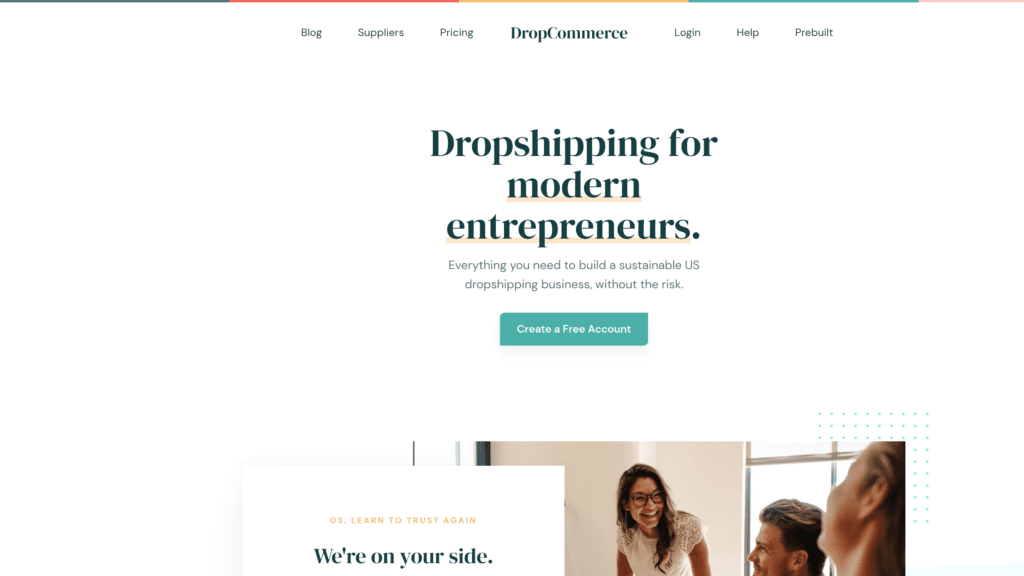 screenshot of the dropcommerce homepage