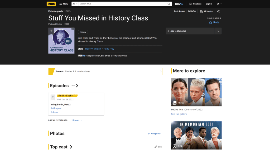 screenshot of the stuff you missed history clast homepage