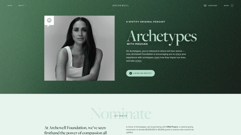 screenshot of the  archetypes homepage
