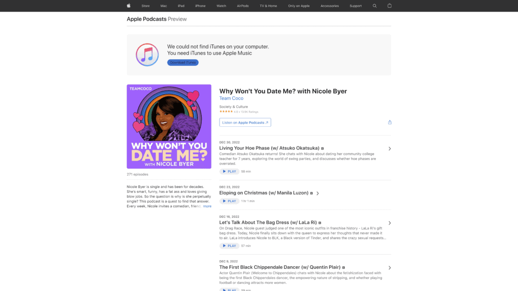 screenshot of the why won't you date me homepage