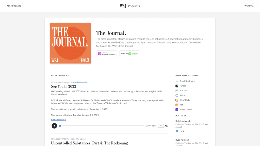 screenshot of the Journal homepage