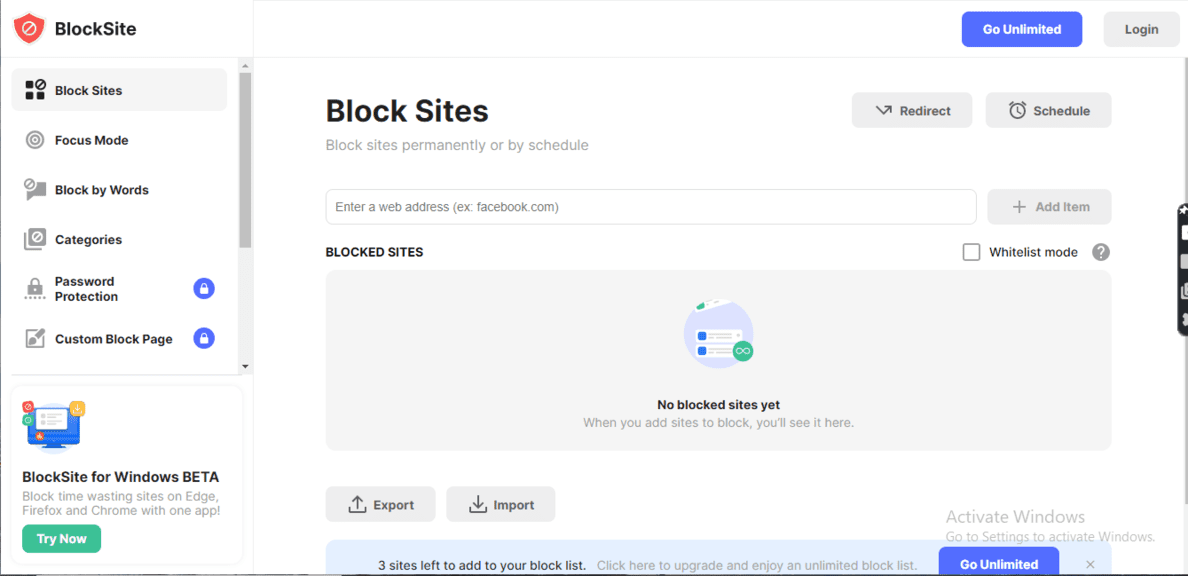 01 the blocksite extension on desktop