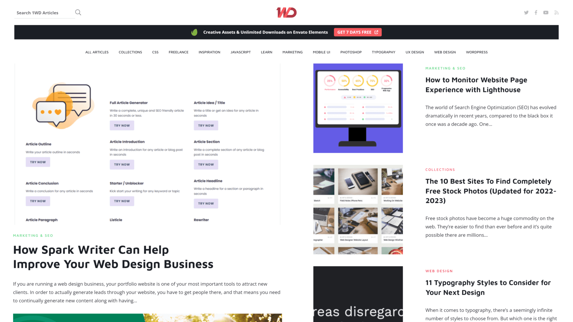 screenshot of the 1st web designer homepage
