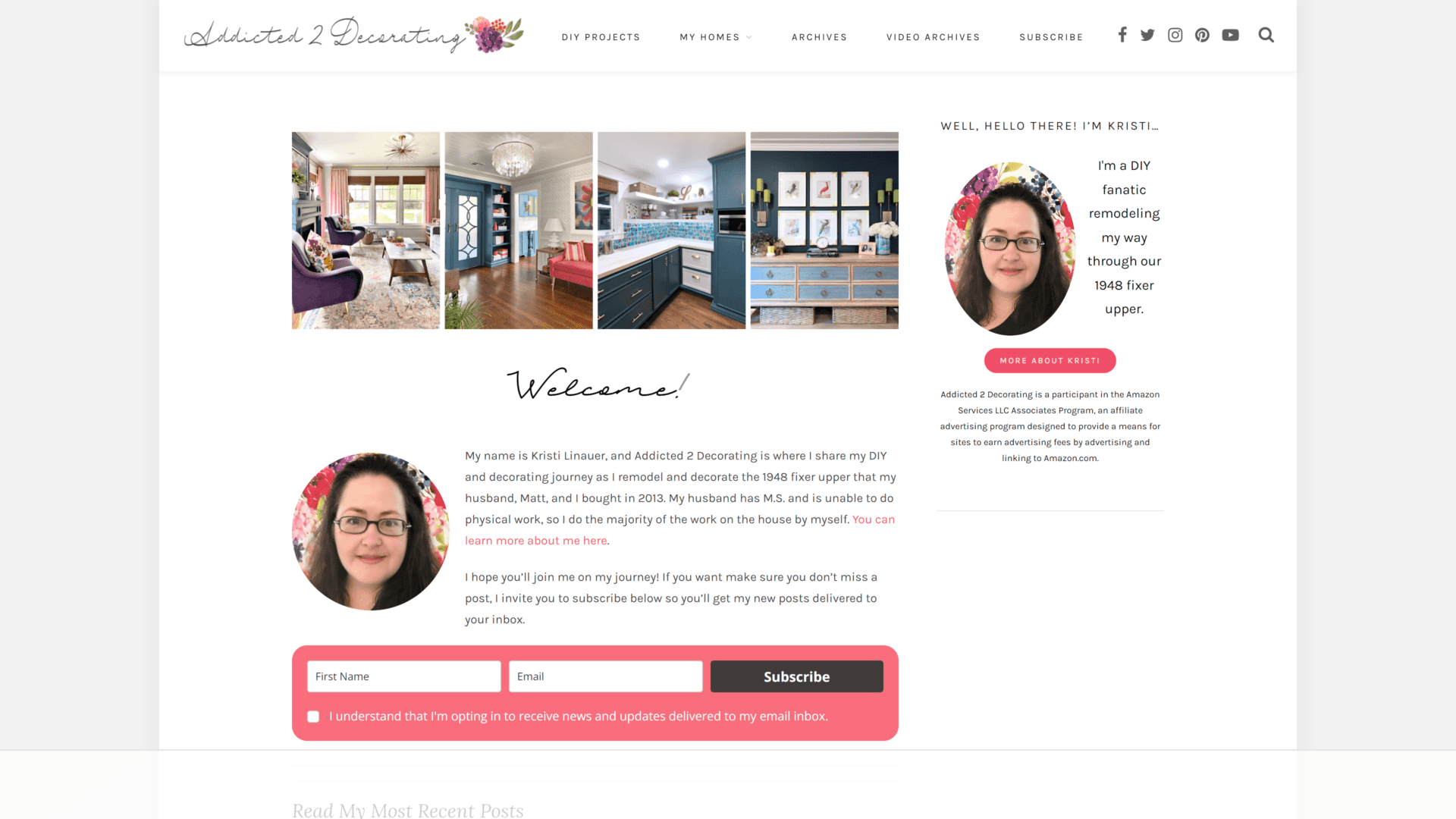 screenshot of the addicted to decorating homepage