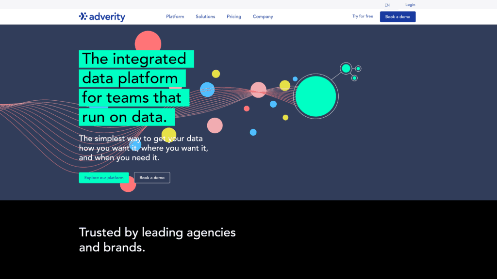 screenshot of the adverity homepage