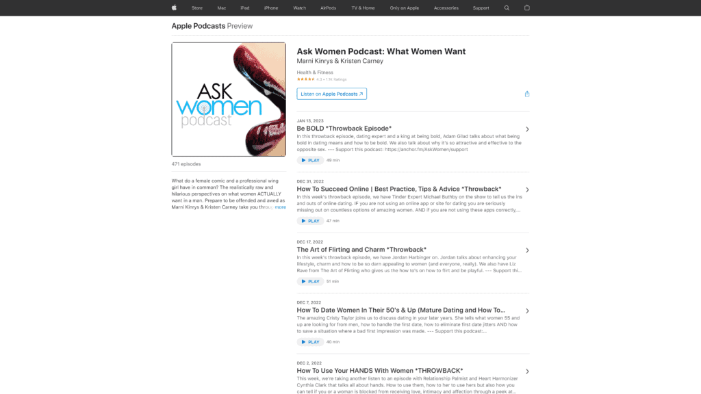 screenshot of the ask women podcast homepage