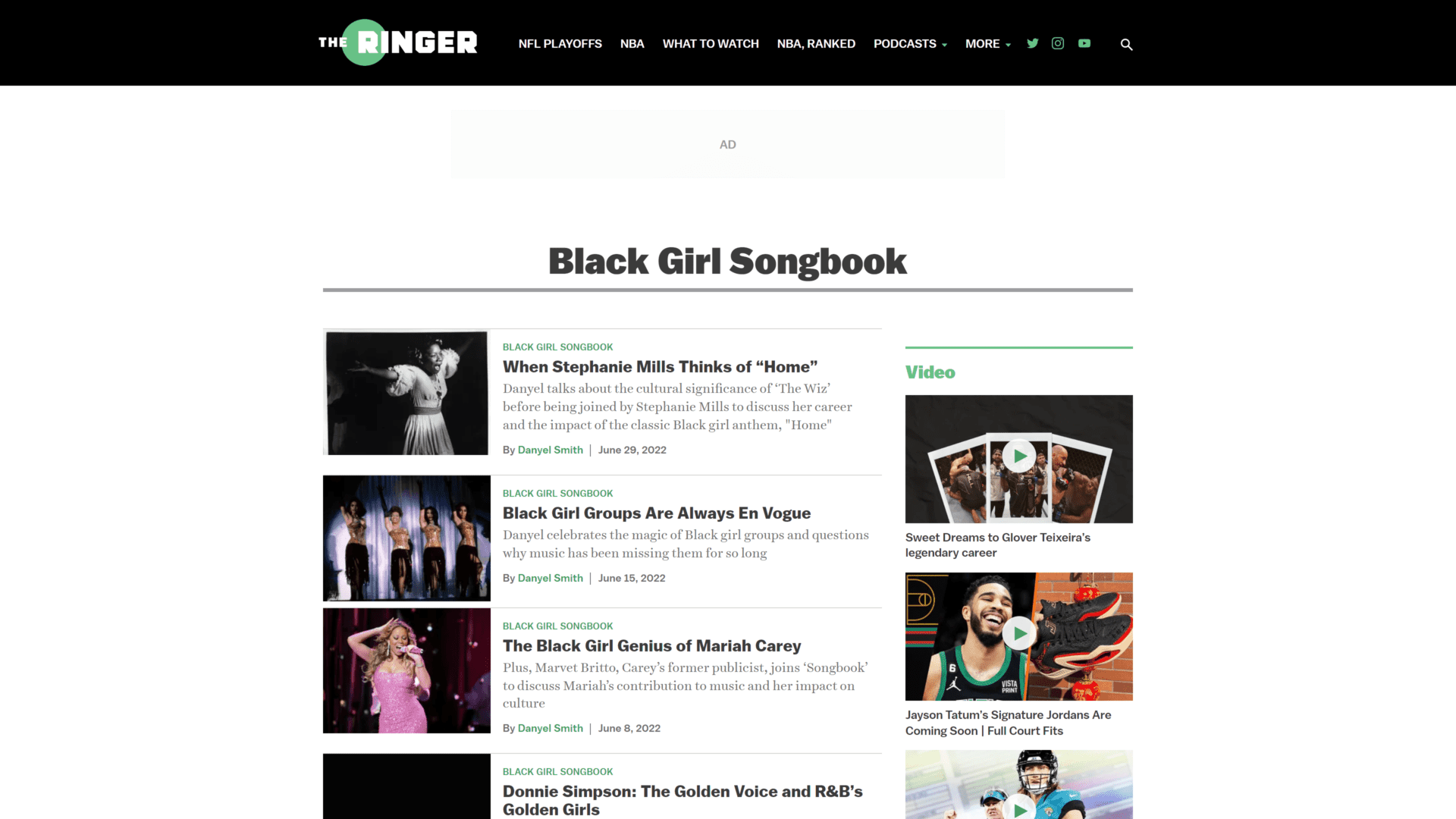 screenshot of the black girl songbook homepage