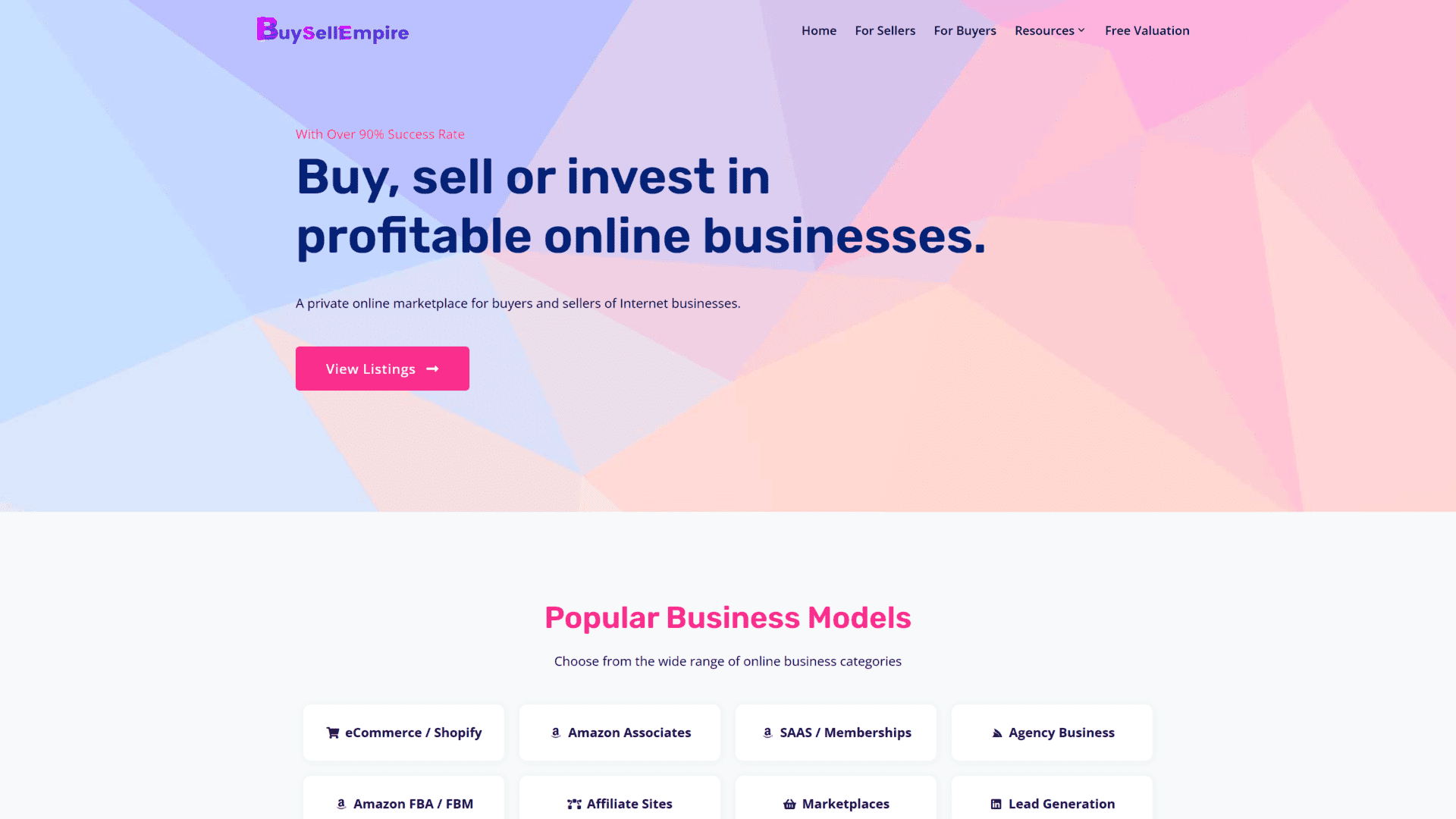 screenshot of the buysell empire.com homepage