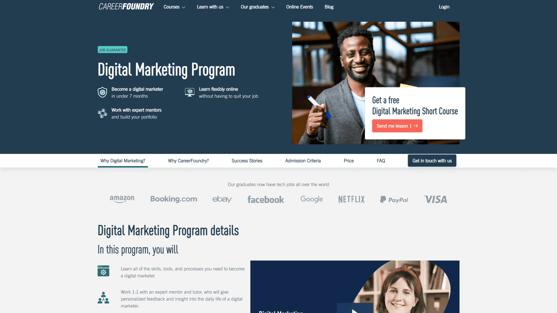 screenshot of the careerfoundry digital marketing program homepage