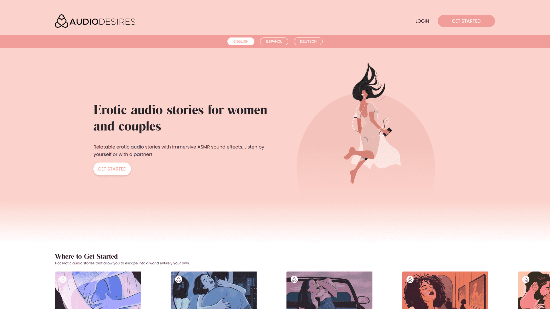 screenshot of the erotic audio homepage