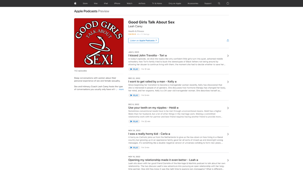 screenshot of the good girls talk about sex homepage