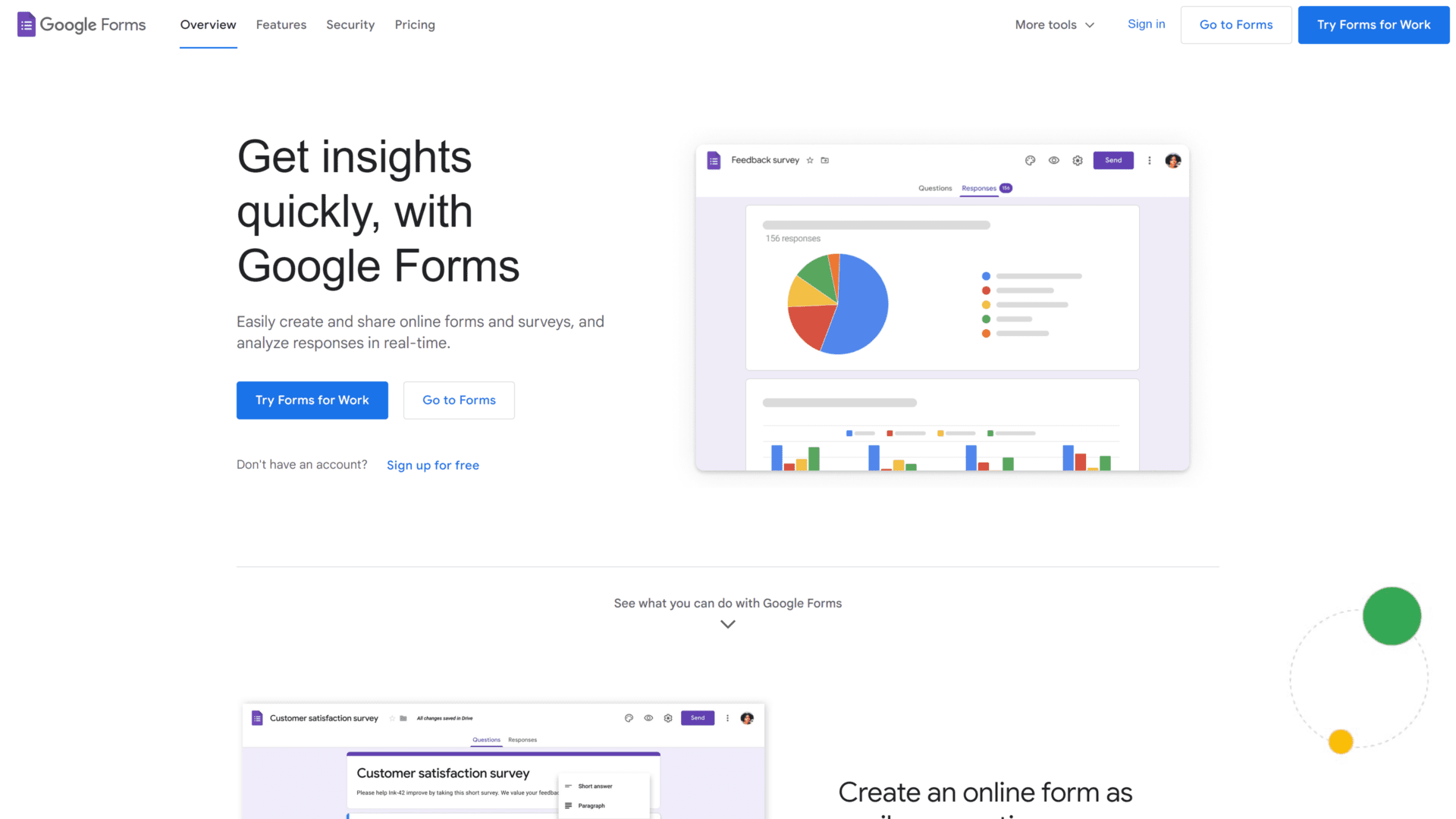 screenshot of the google forms homepage