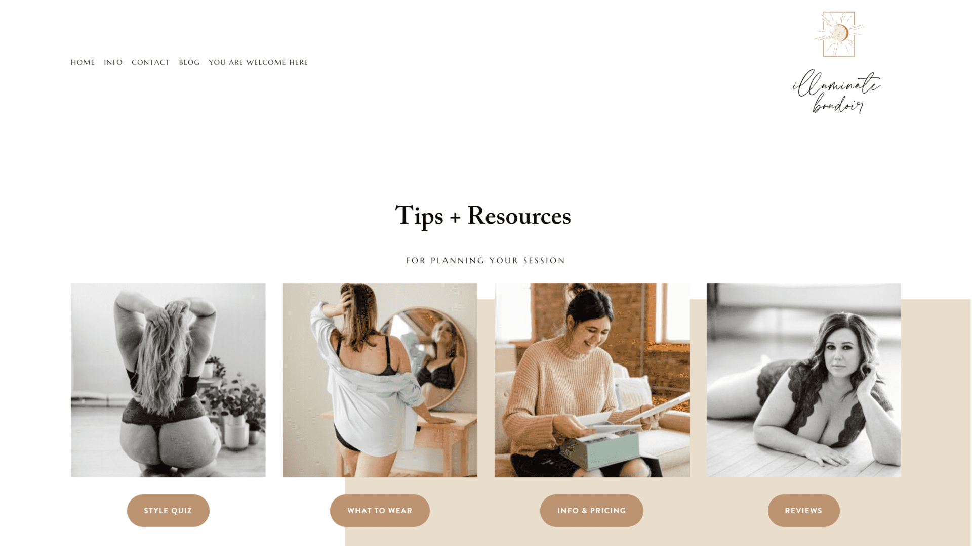 screenshot of the illuminate boudoir blog homepage