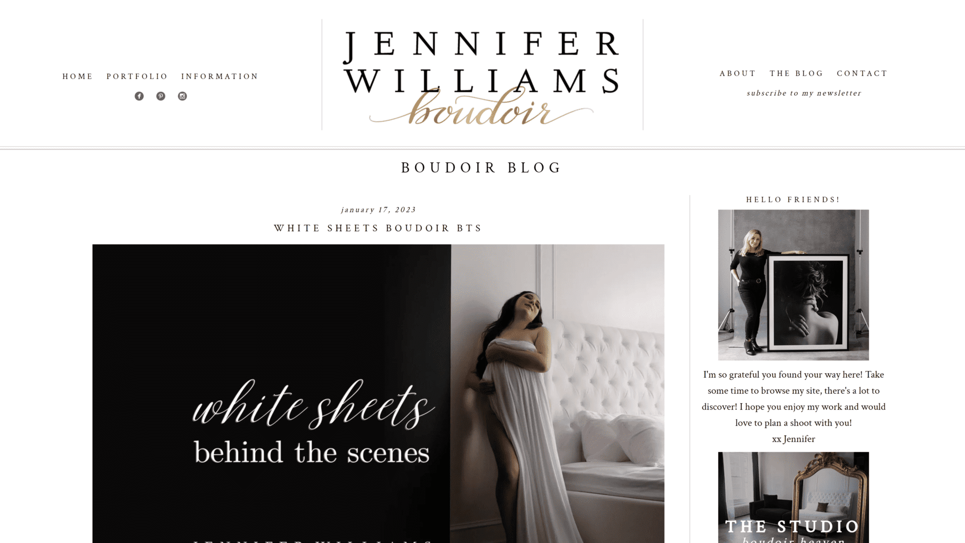 screenshot of the jennifer williams boudoir homepage