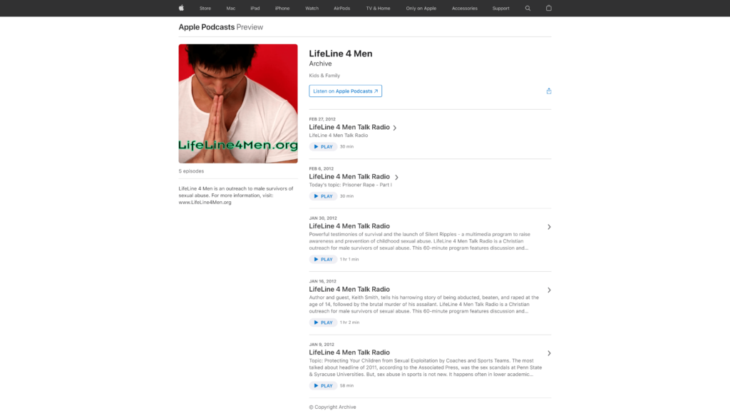 screenshot of the lifeline 4 men homepage