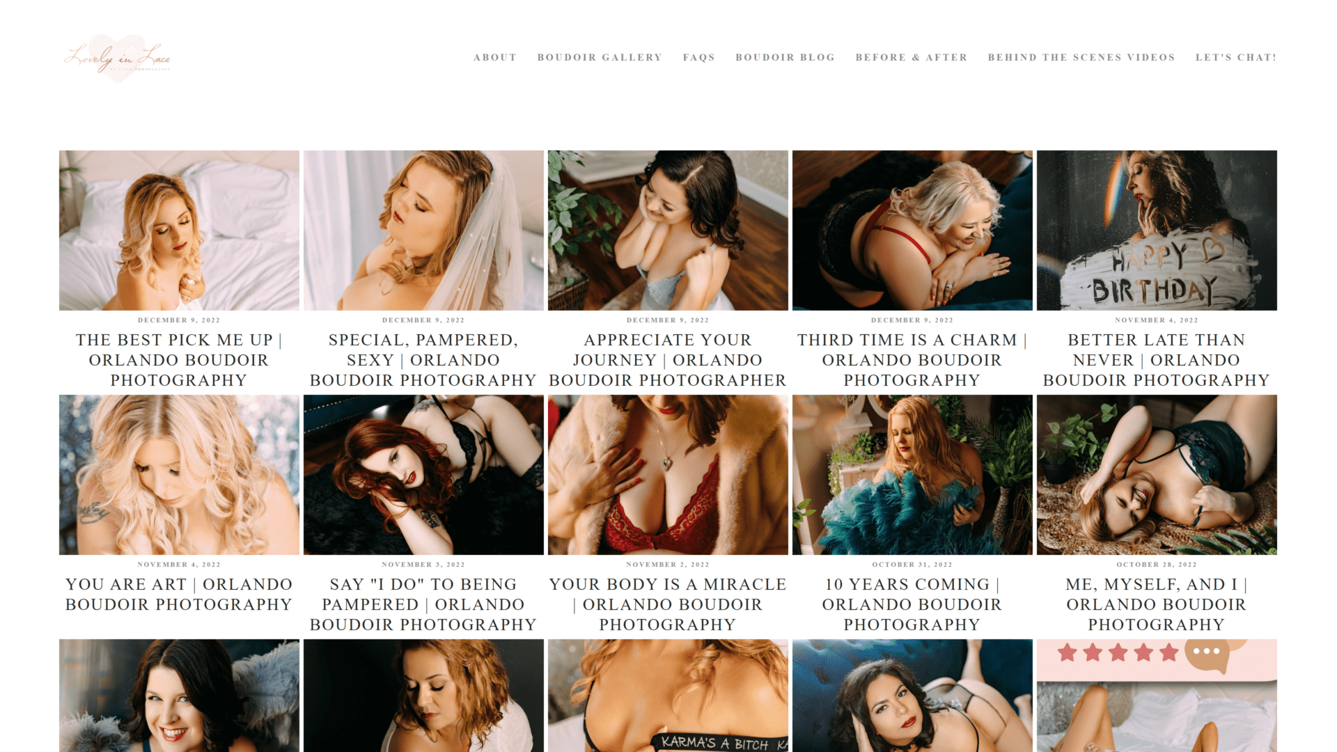 screenshot of the lovely in lace homepage