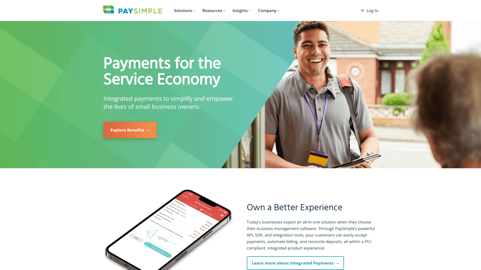 screenshot of the paysimple homepage