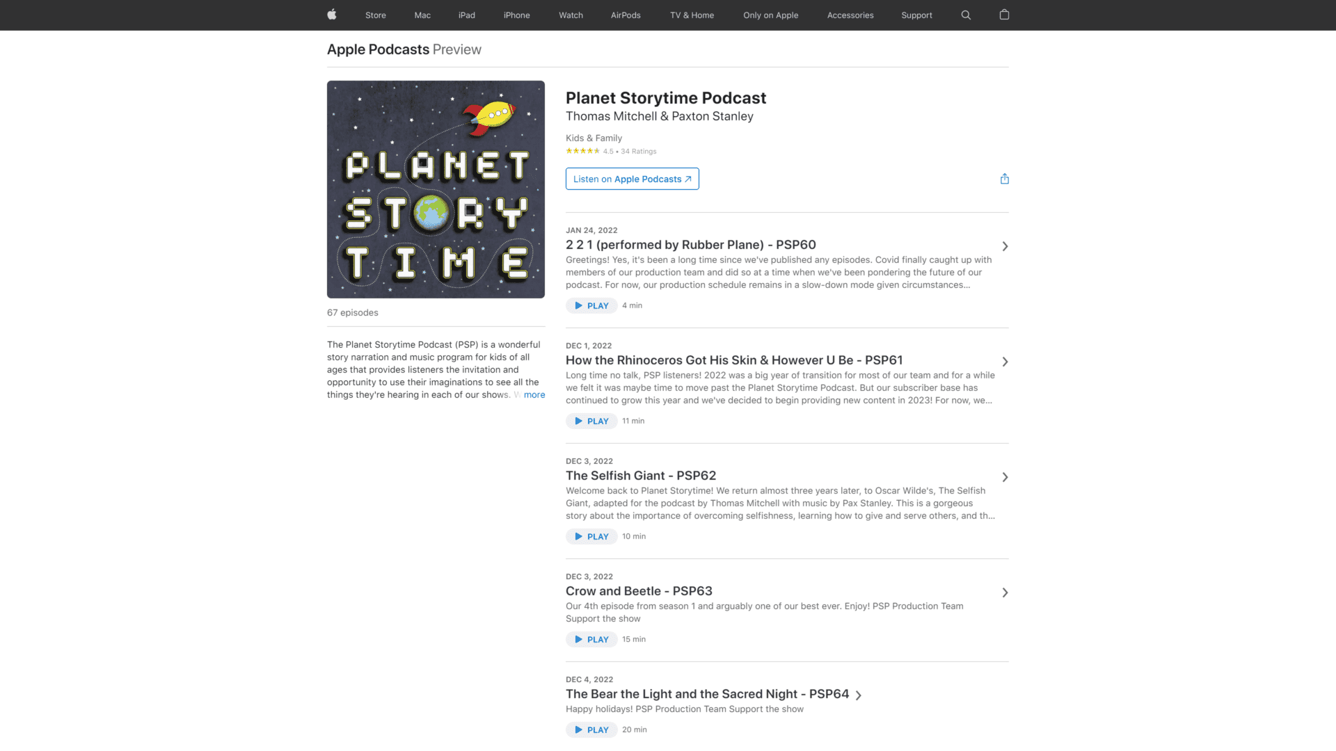 screenshot of the planet storytime homepage