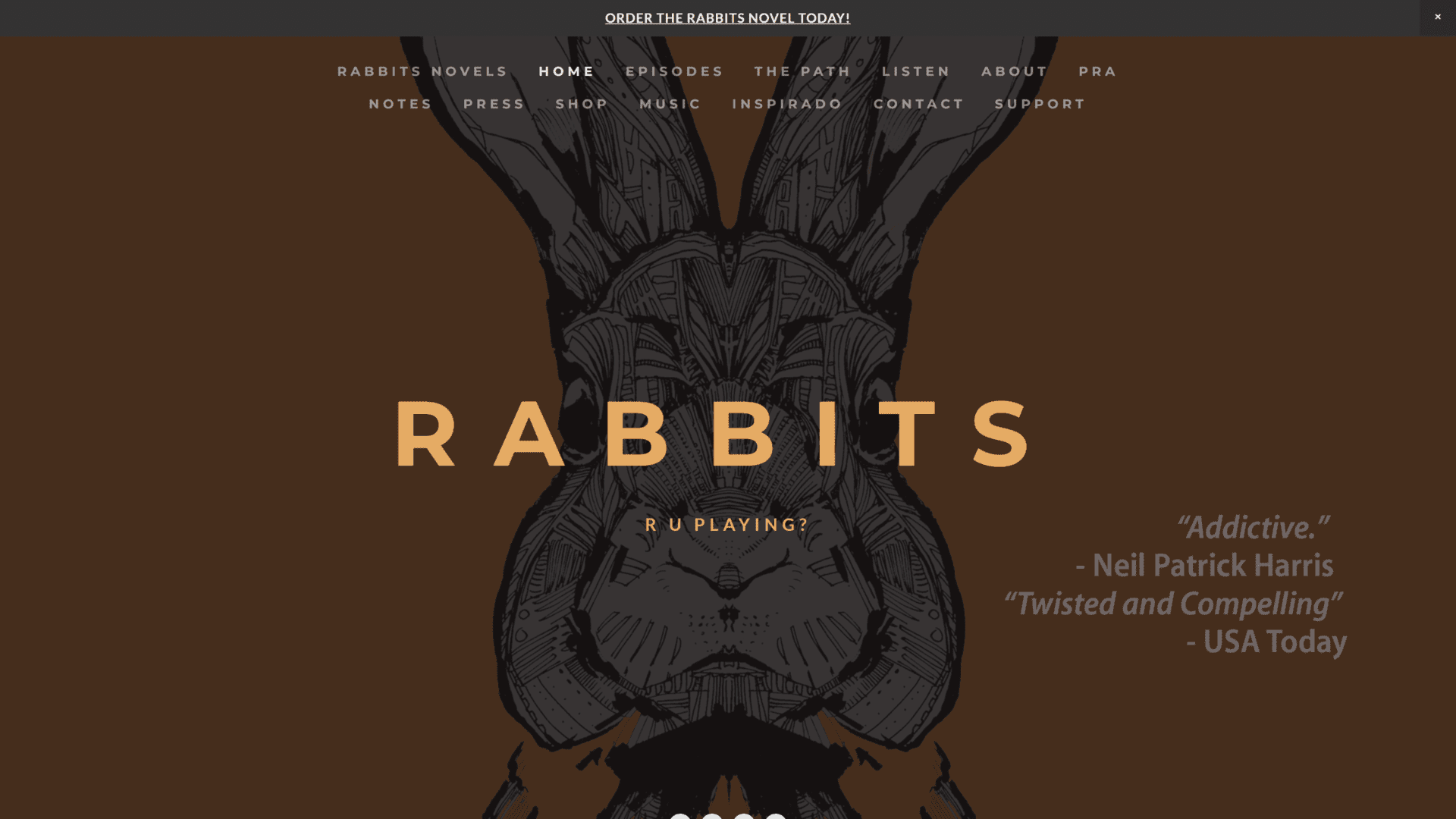 screenshot of the rabbits homepage