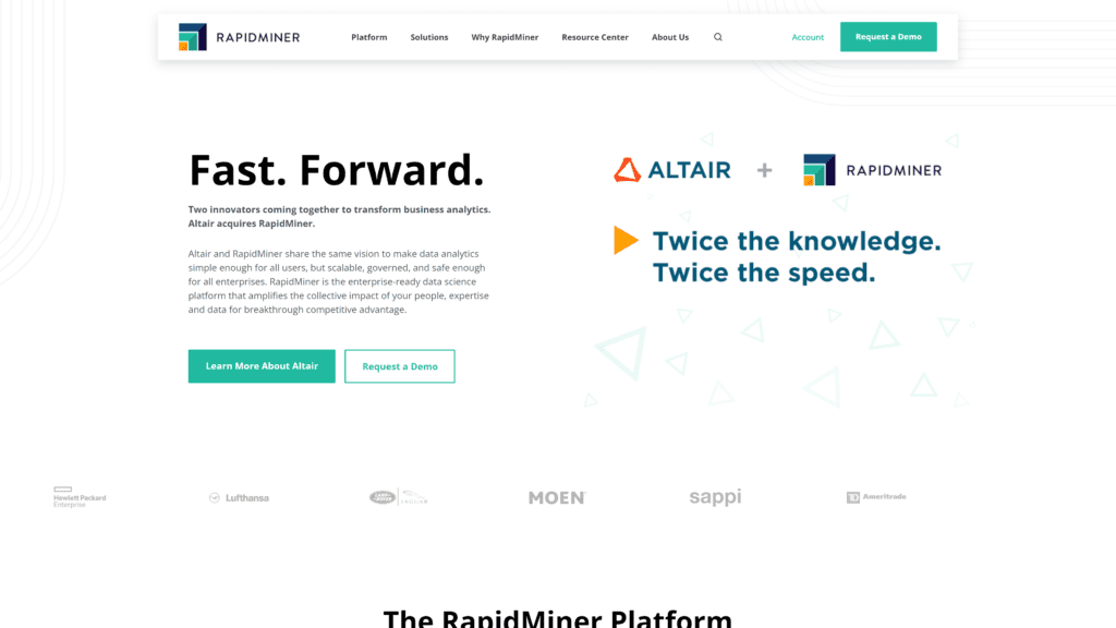 screenshot of the rapidminer homepage