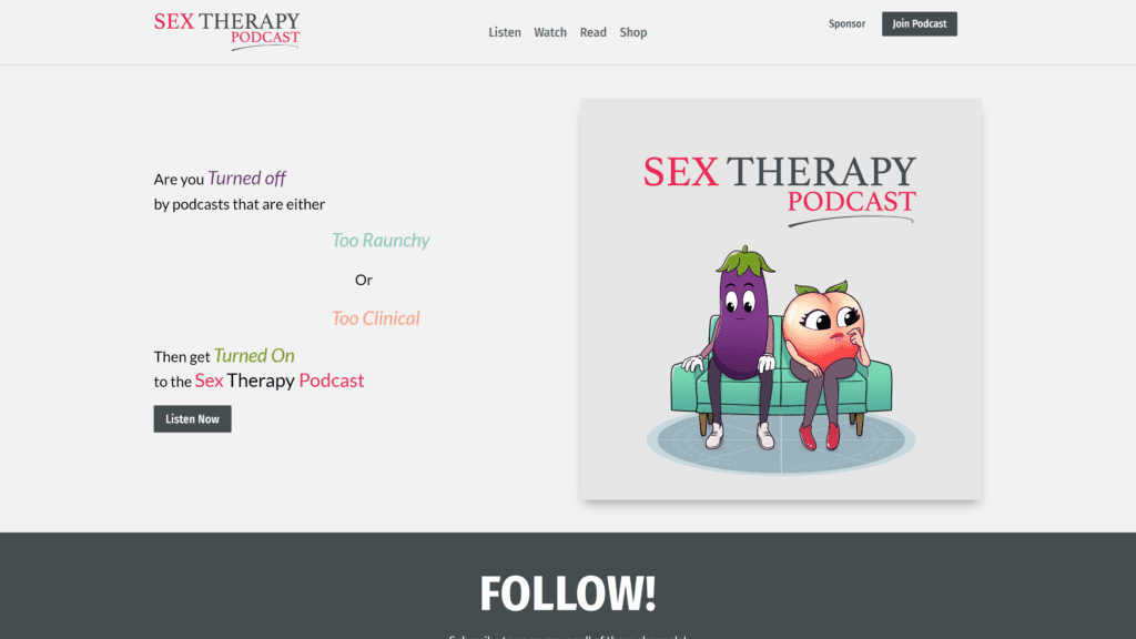 screenshot of the sex therapy homepage