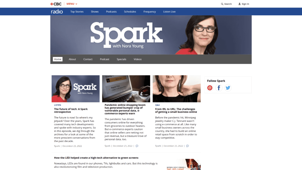 Spark with Nora Young homepage screenshot 1