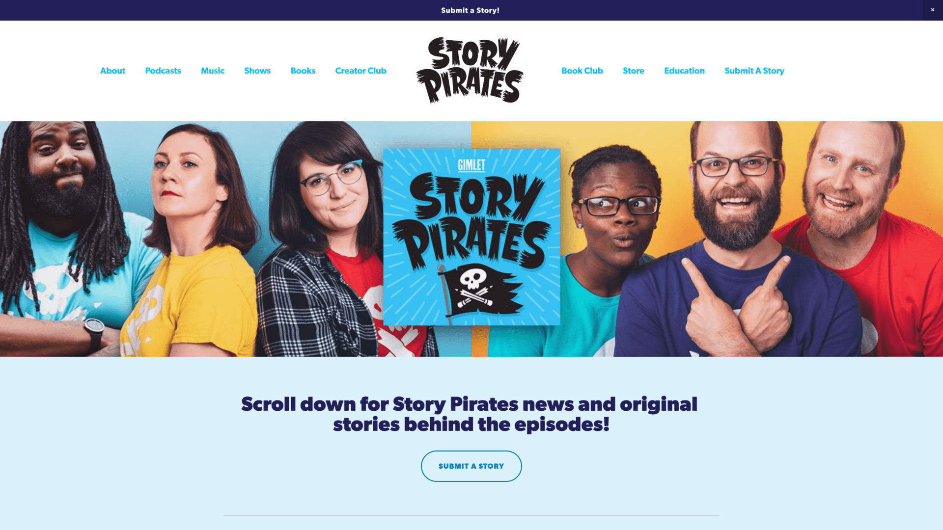 screenshot ofthe story pirates homepage