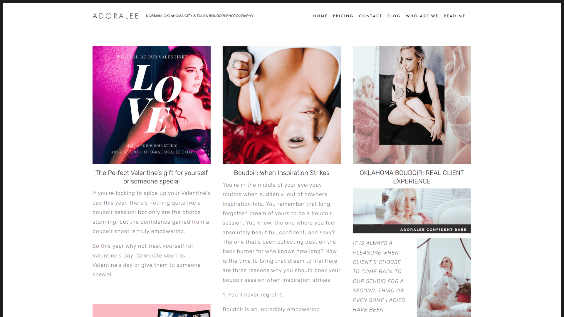 screenshot of the adoralee blog homepage