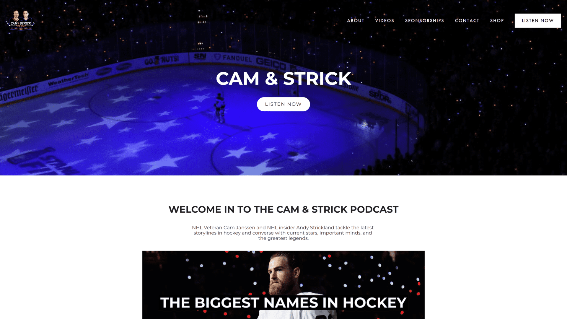 screenshot of the cam strick podcast homepage
