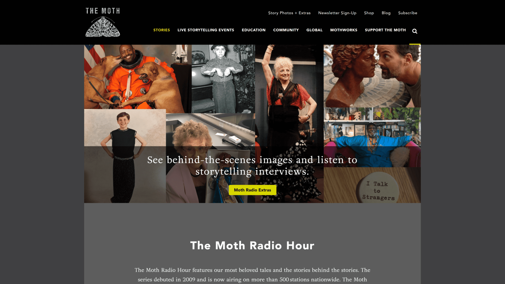 screenshot of the moth radio hour homepage