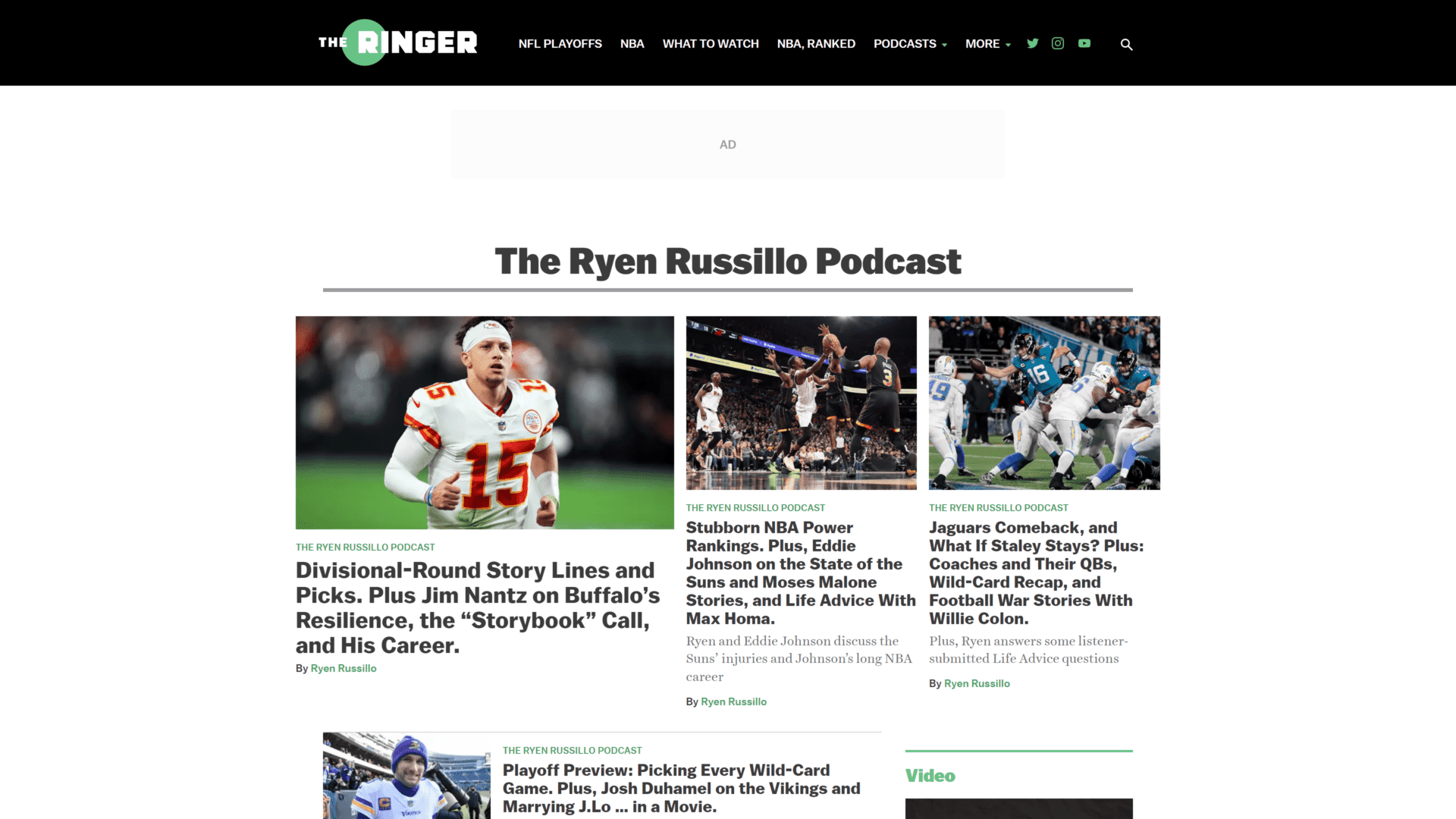 screenshot of the ryen russillo podcast homepage