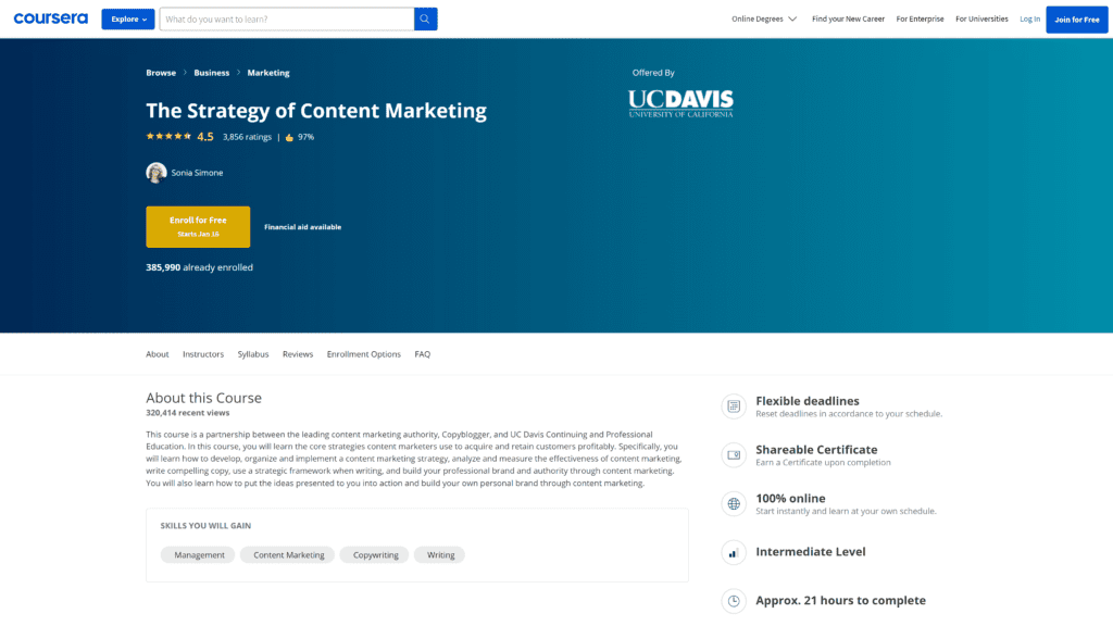 A screenshot of thestrategy of content marketing homepage