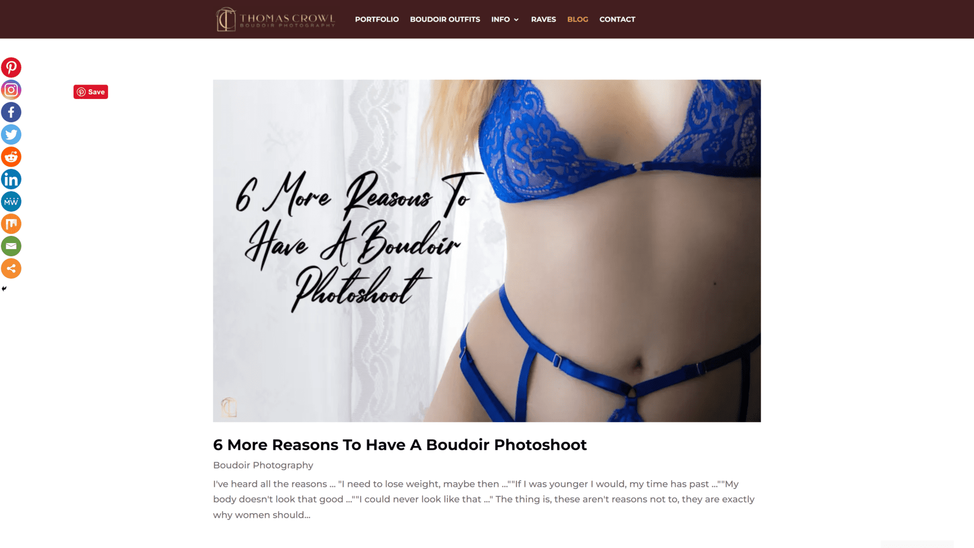 screenshot of the thomas crowl boudoir photography homepage