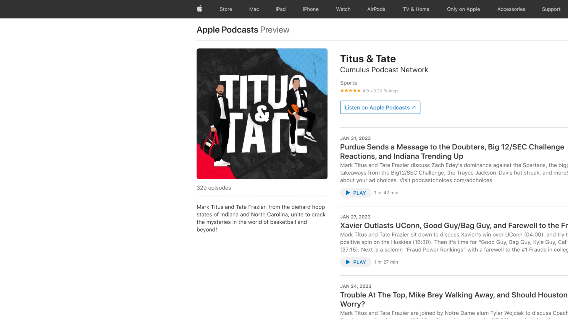 screenshot of the titus tate homepage